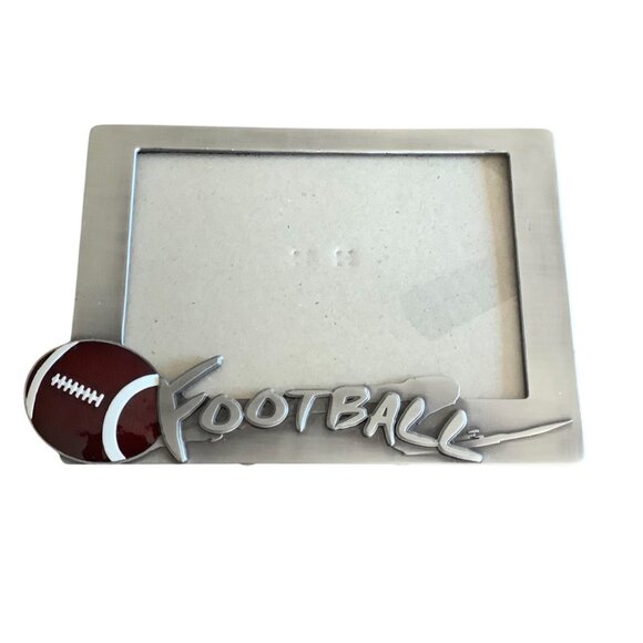 Football-Themed Picture Frame 7"x5" Metal 6" X 4" Photo Stand & Football - Picture 1 of 6